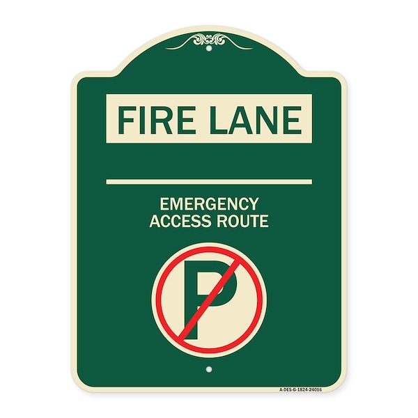 Signmission Fire Lane Emergency Access Route W/ No Parking Heavy-Gauge Aluminum Sign, 24" x 18", G-1824-24016 A-DES-G-1824-24016 - main
